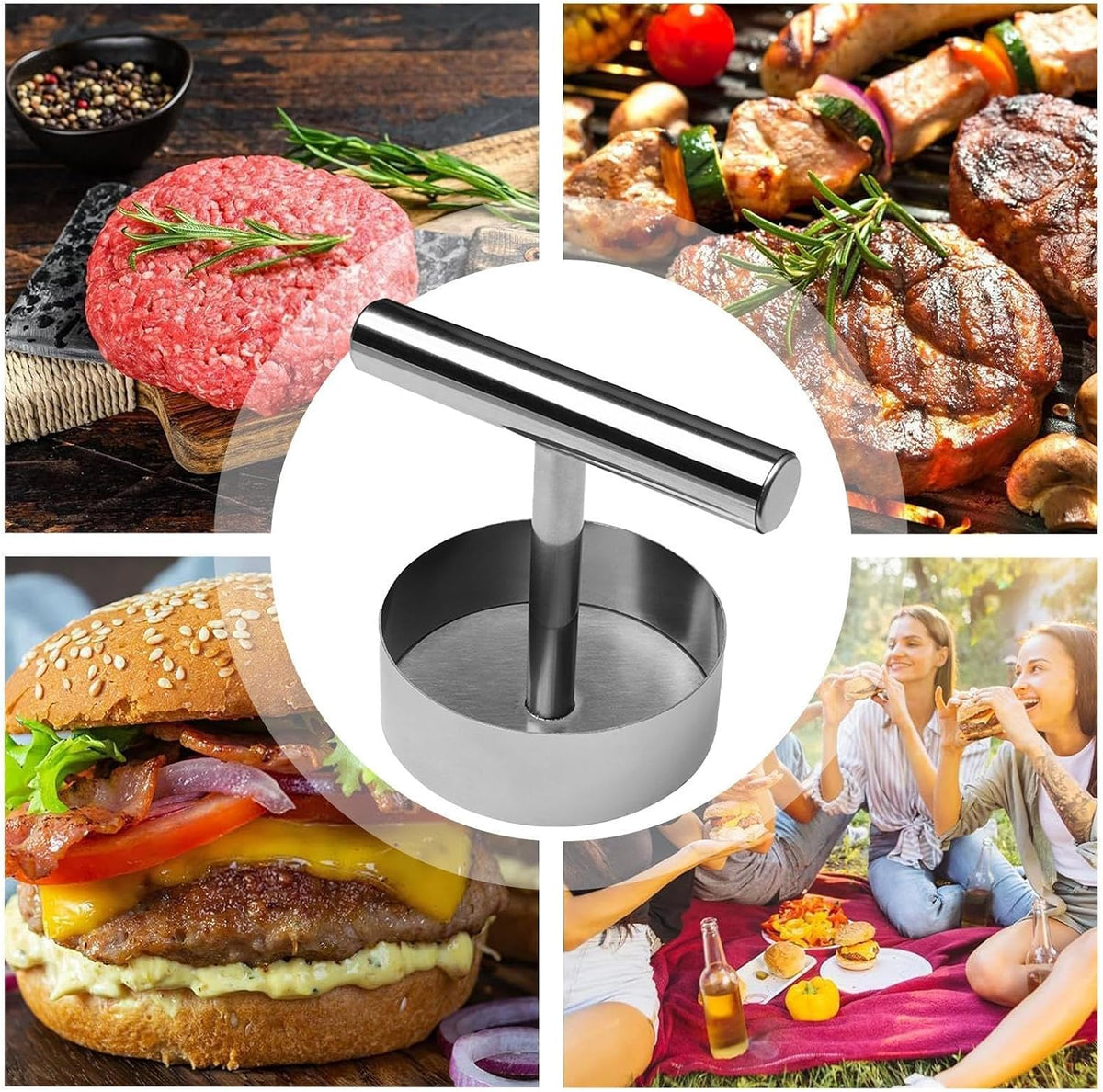 Effortless Stainless Steel Burger Press for Perfect Uniform Patties