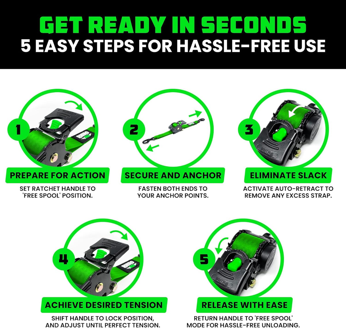 Professional Automatic Retractable Ratchet Tie-Down Straps