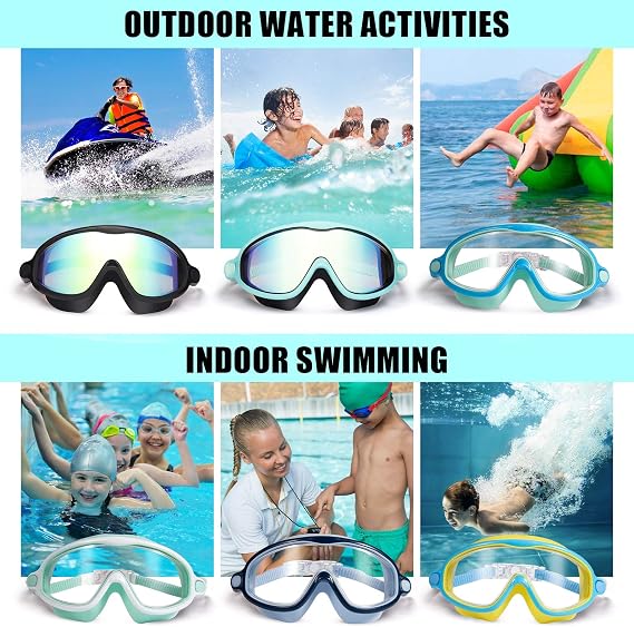 Kids Wide-View Swim Goggles – Leak-Free Large Cushion Design For Maximum Comfort Without Raccoon Eyes