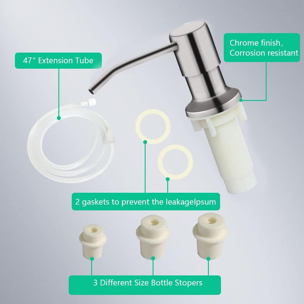 Kitchen Sink Soap Dispenser Kit – 47" Extension Tube Mechanism For Never Refilling Soap