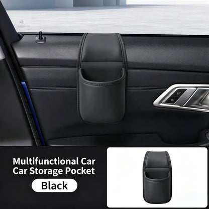 Universal Leather Car Door Storage Pocket & Cup Holder – Flush Mount, Non-Destructive Fit