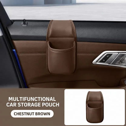 Universal Leather Car Door Storage Pocket & Cup Holder – Flush Mount, Non-Destructive Fit