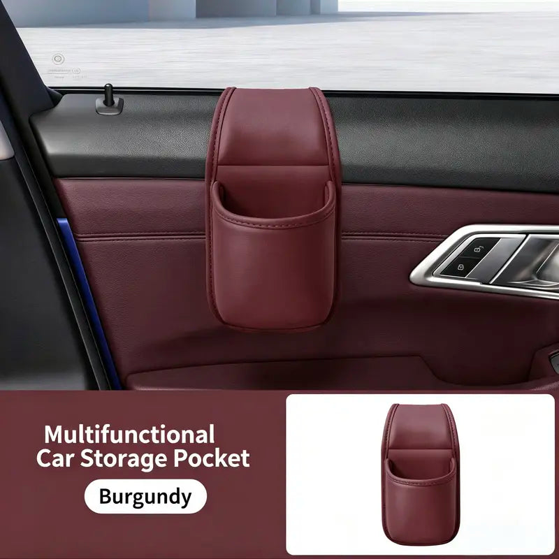 Universal Leather Car Door Storage Pocket & Cup Holder – Flush Mount, Non-Destructive Fit