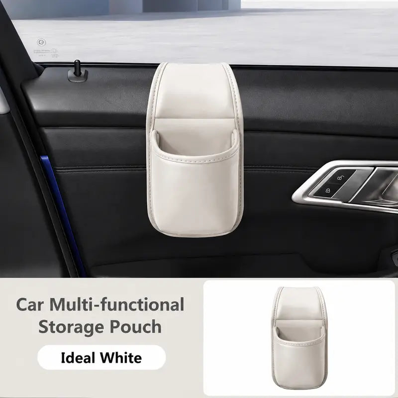 Universal Leather Car Door Storage Pocket & Cup Holder – Flush Mount, Non-Destructive Fit