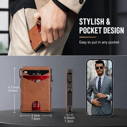 Slim Bifold Pop-Up Wallet with Automatic Card Ejector and RFID Theft Protection