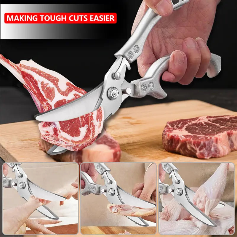 Heavy Duty Spring-Loaded Poultry Shears - Effortlessly Cut Through Bones & Tough Meat