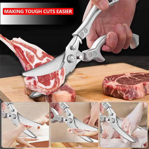 Heavy Duty Spring-Loaded Poultry Shears - Effortlessly Cut Through Bones & Tough Meat