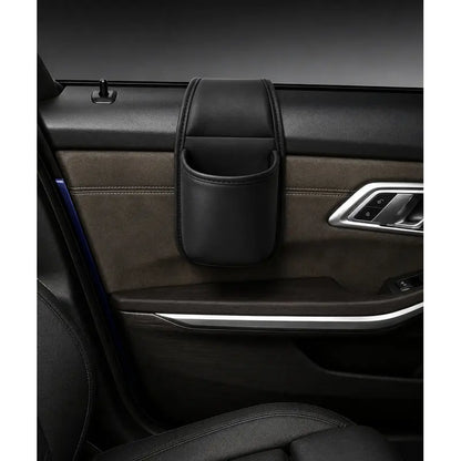 Universal Leather Car Door Storage Pocket & Cup Holder – Flush Mount, Non-Destructive Fit