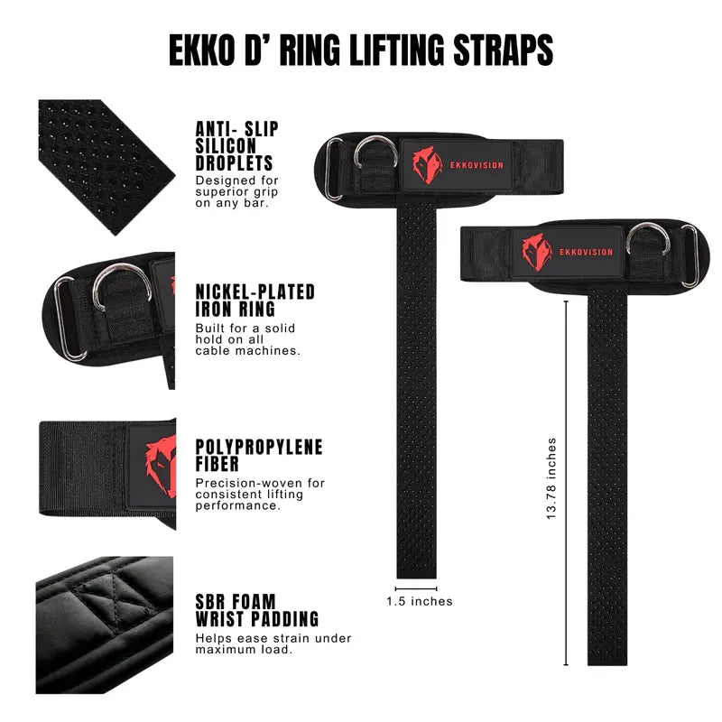Non-Slip Grip Support with Ultimate D-Ring Lifting Straps