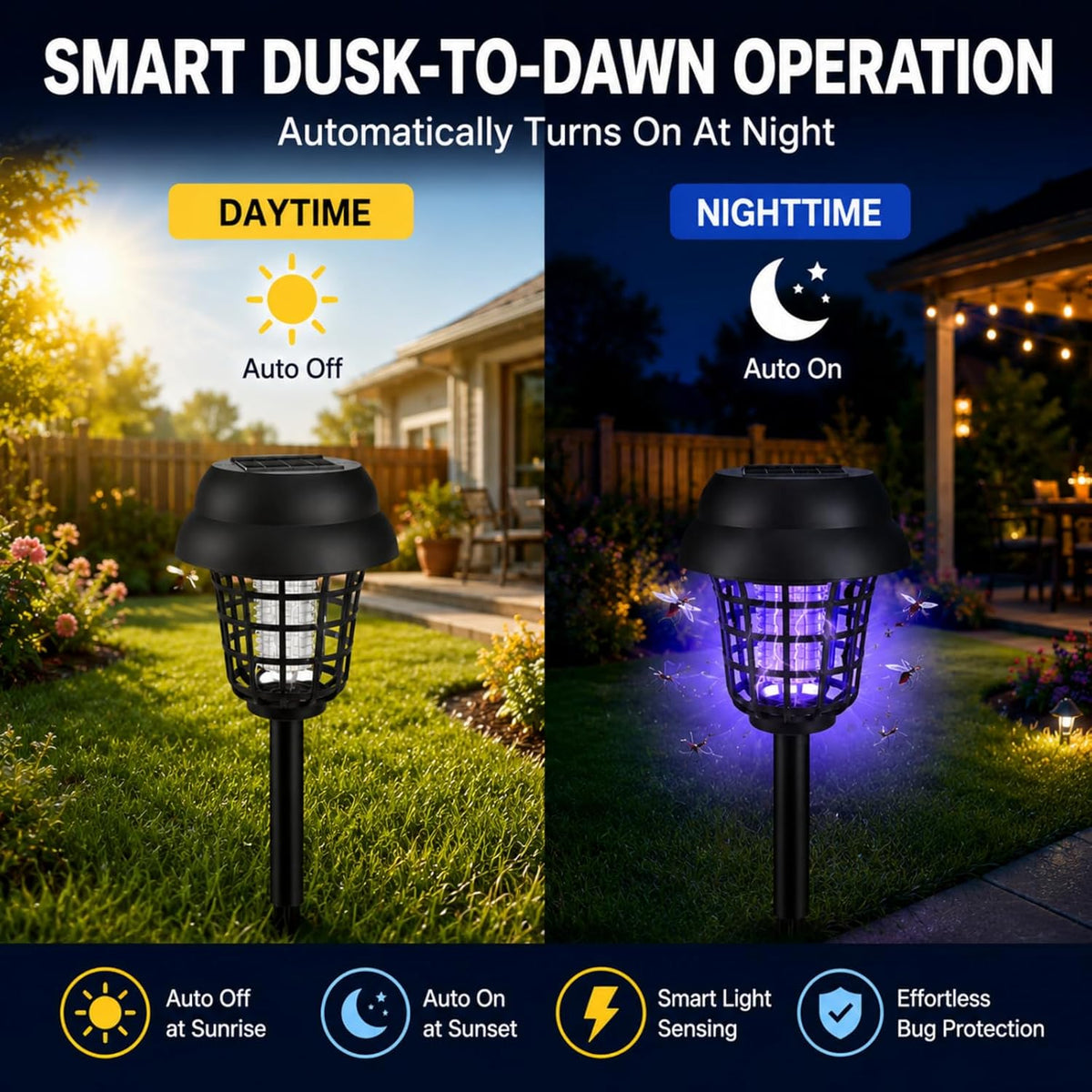 Solar Bug Zapper Light – UV Insect Control & Ambient Garden Lighting for Outdoor Spaces