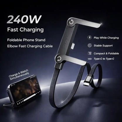 240W Fast Charging Cable with Built-in Foldable Phone Stand