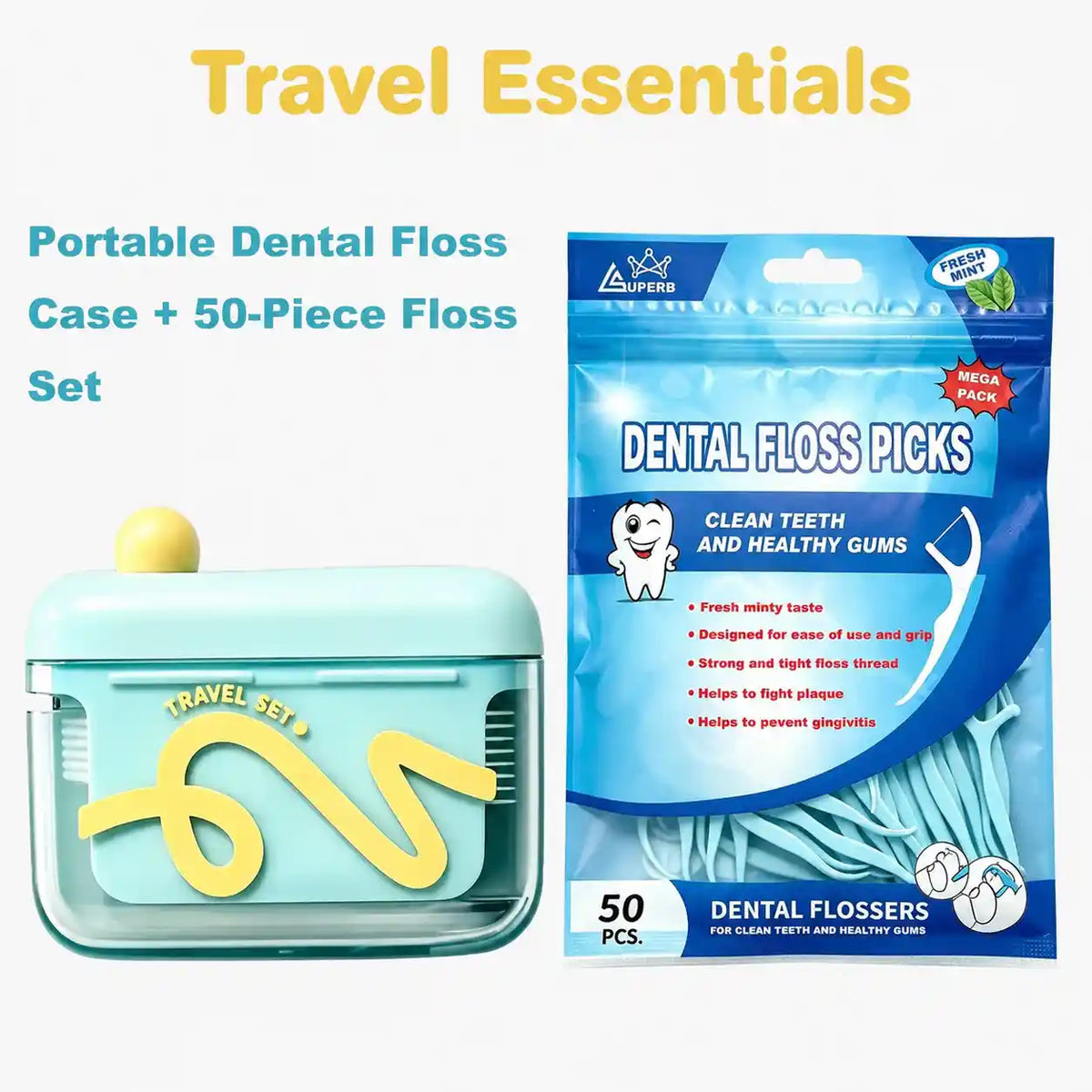 Dental Floss Picks Case - One-Press Pop-Up Dispenser For Effortless On-The-Go Oral Care