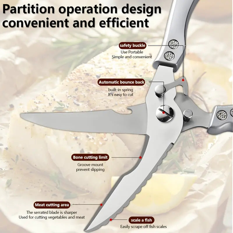 Heavy Duty Spring-Loaded Poultry Shears - Effortlessly Cut Through Bones & Tough Meat
