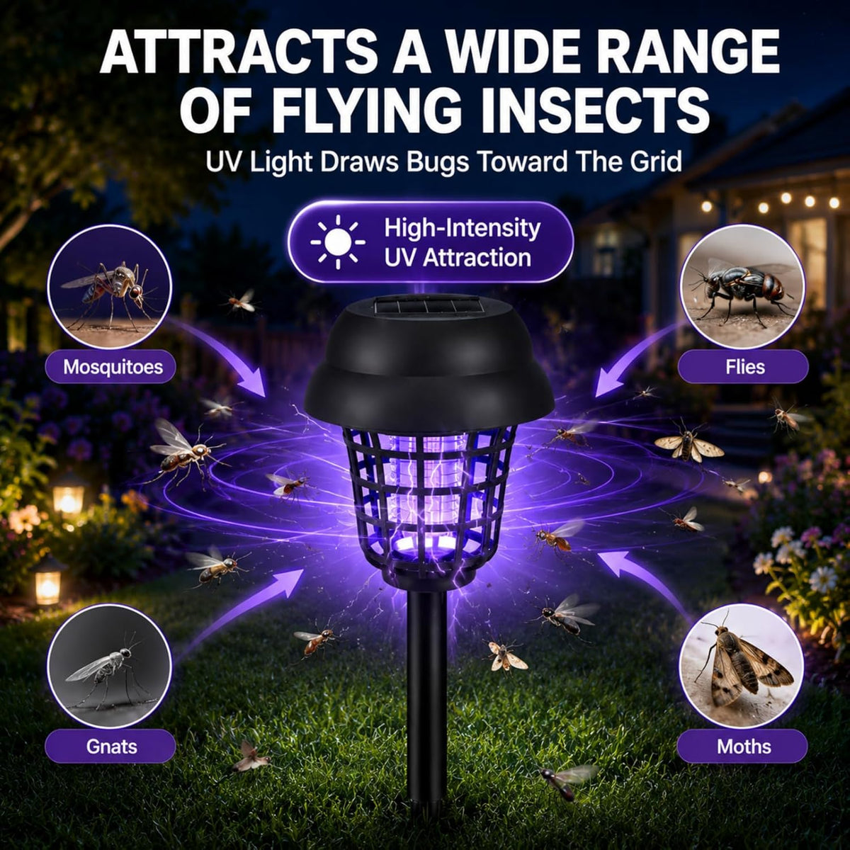 Solar Bug Zapper Light – UV Insect Control & Ambient Garden Lighting for Outdoor Spaces