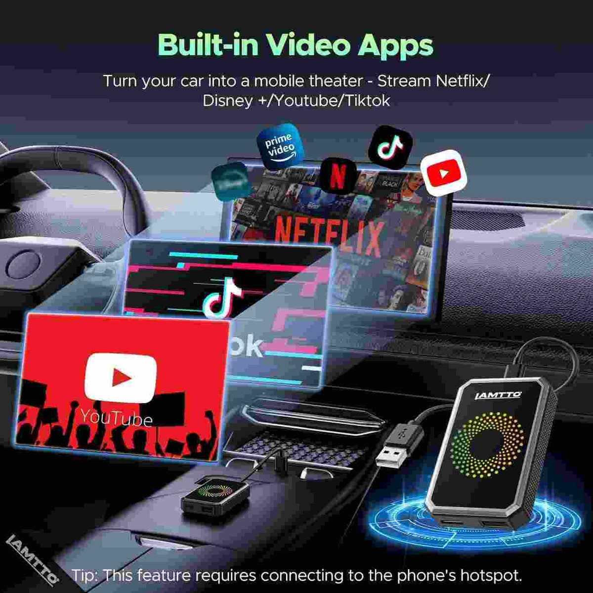 Instant Video Streaming with 3-in-1 Wireless CarPlay Adapter