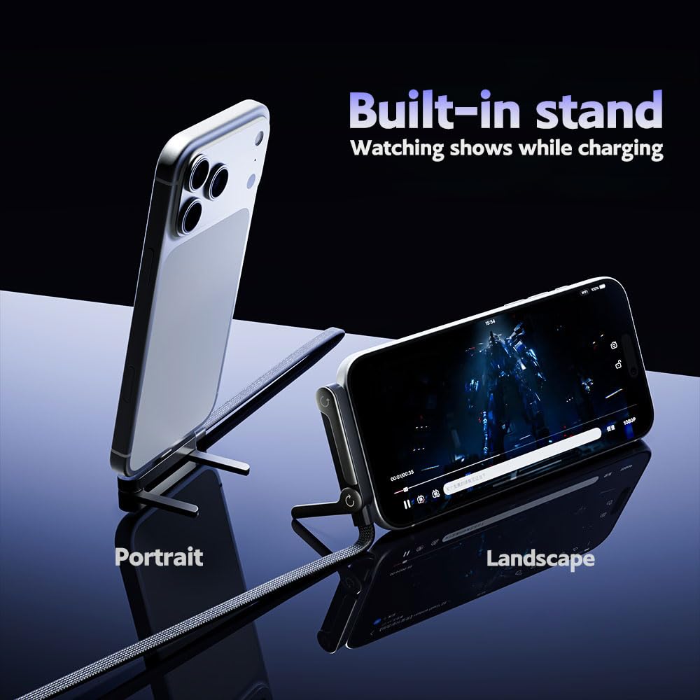240W Fast Charging Cable with Built-in Foldable Phone Stand