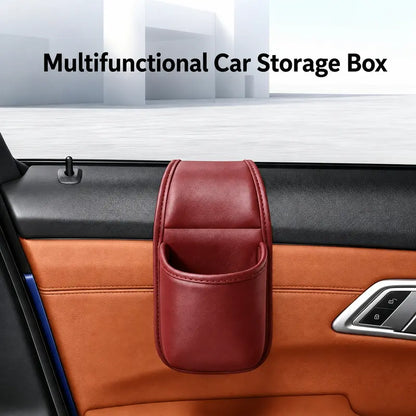 Universal Leather Car Door Storage Pocket & Cup Holder – Flush Mount, Non-Destructive Fit