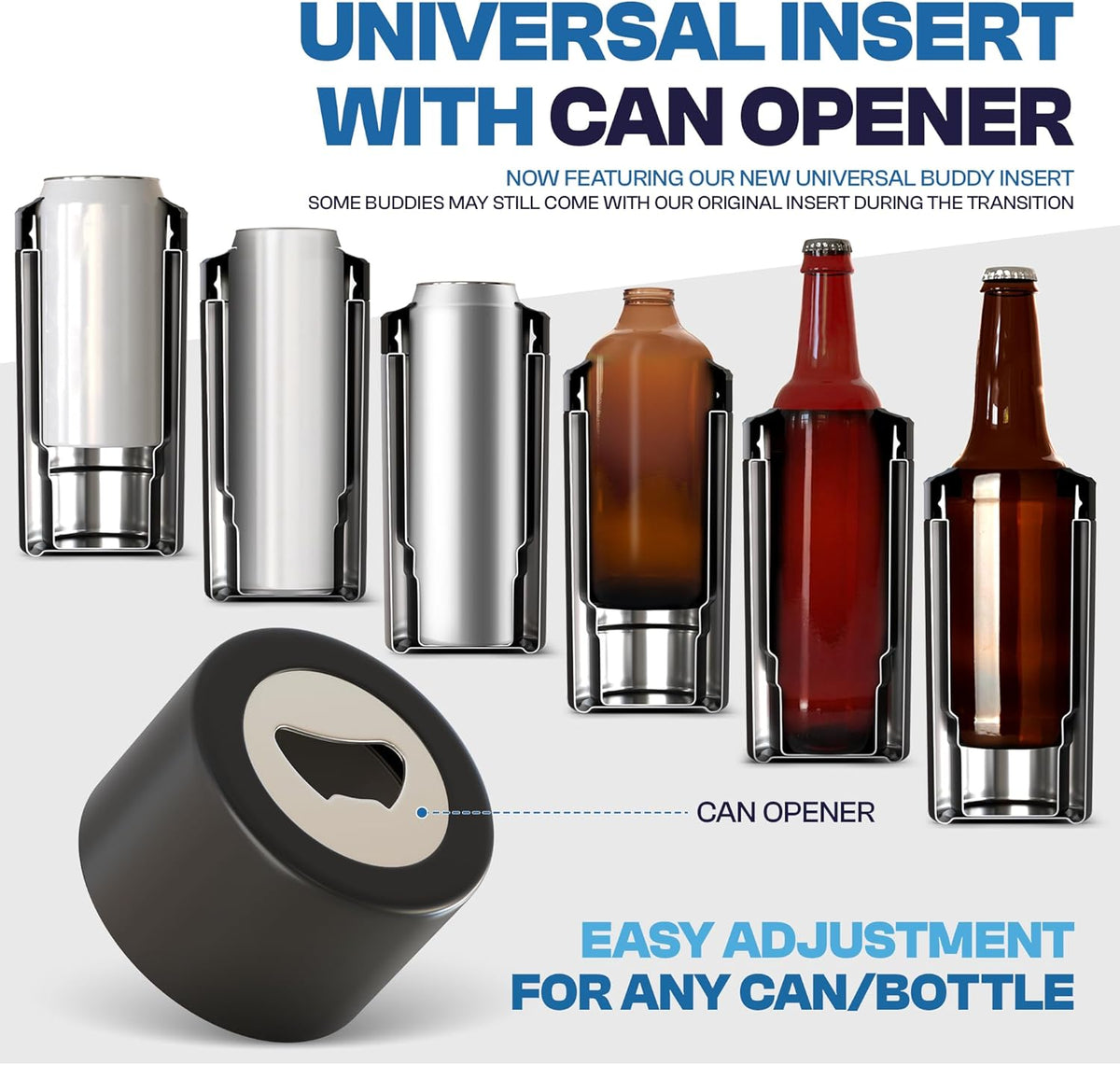 One Cooler for Every Drink: Cans, Slims, & Bottles.