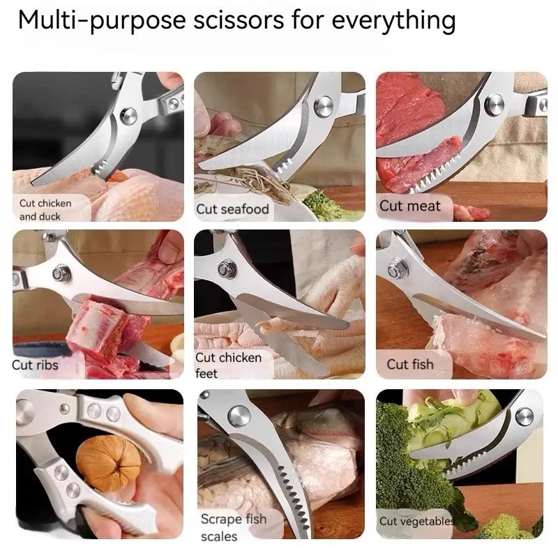 Heavy Duty Spring-Loaded Poultry Shears - Effortlessly Cut Through Bones & Tough Meat