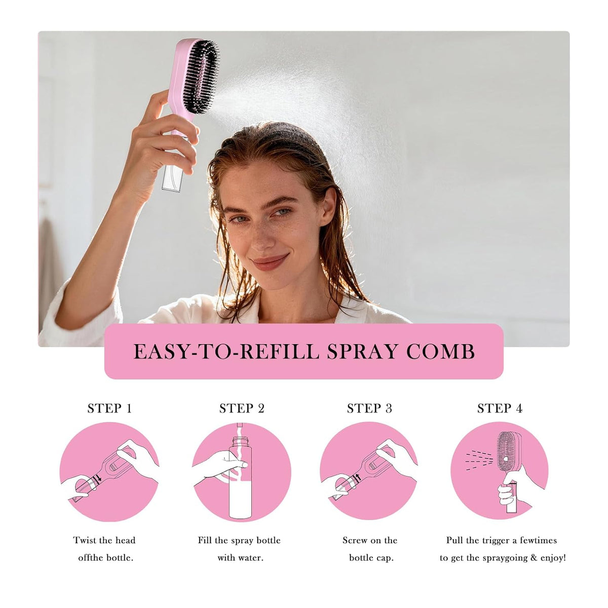 2-in-1 Hydrating Detangler Brush with Built-in Nano Mister