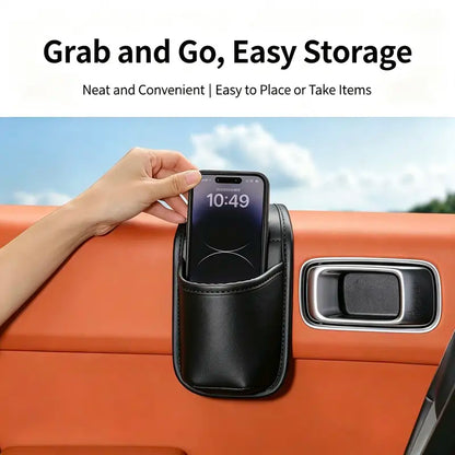 Universal Leather Car Door Storage Pocket & Cup Holder – Flush Mount, Non-Destructive Fit