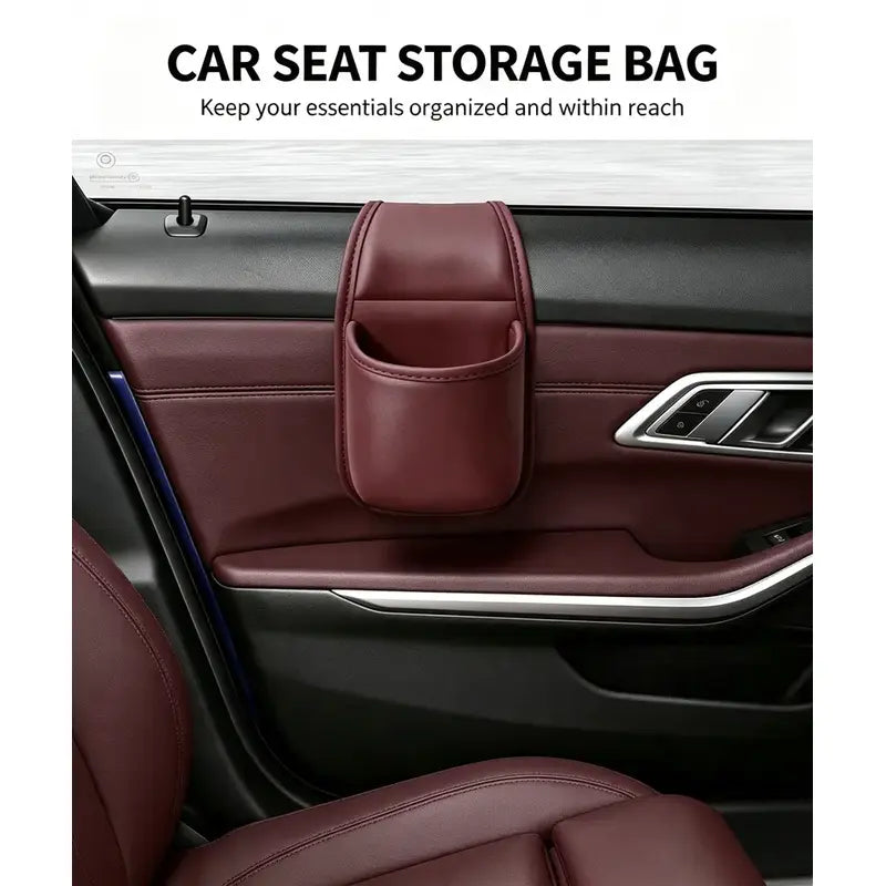 Universal Leather Car Door Storage Pocket & Cup Holder – Flush Mount, Non-Destructive Fit