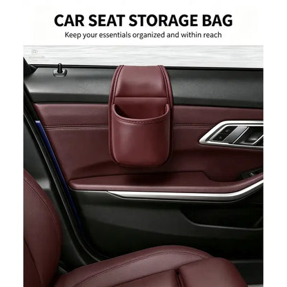Universal Leather Car Door Storage Pocket & Cup Holder – Flush Mount, Non-Destructive Fit
