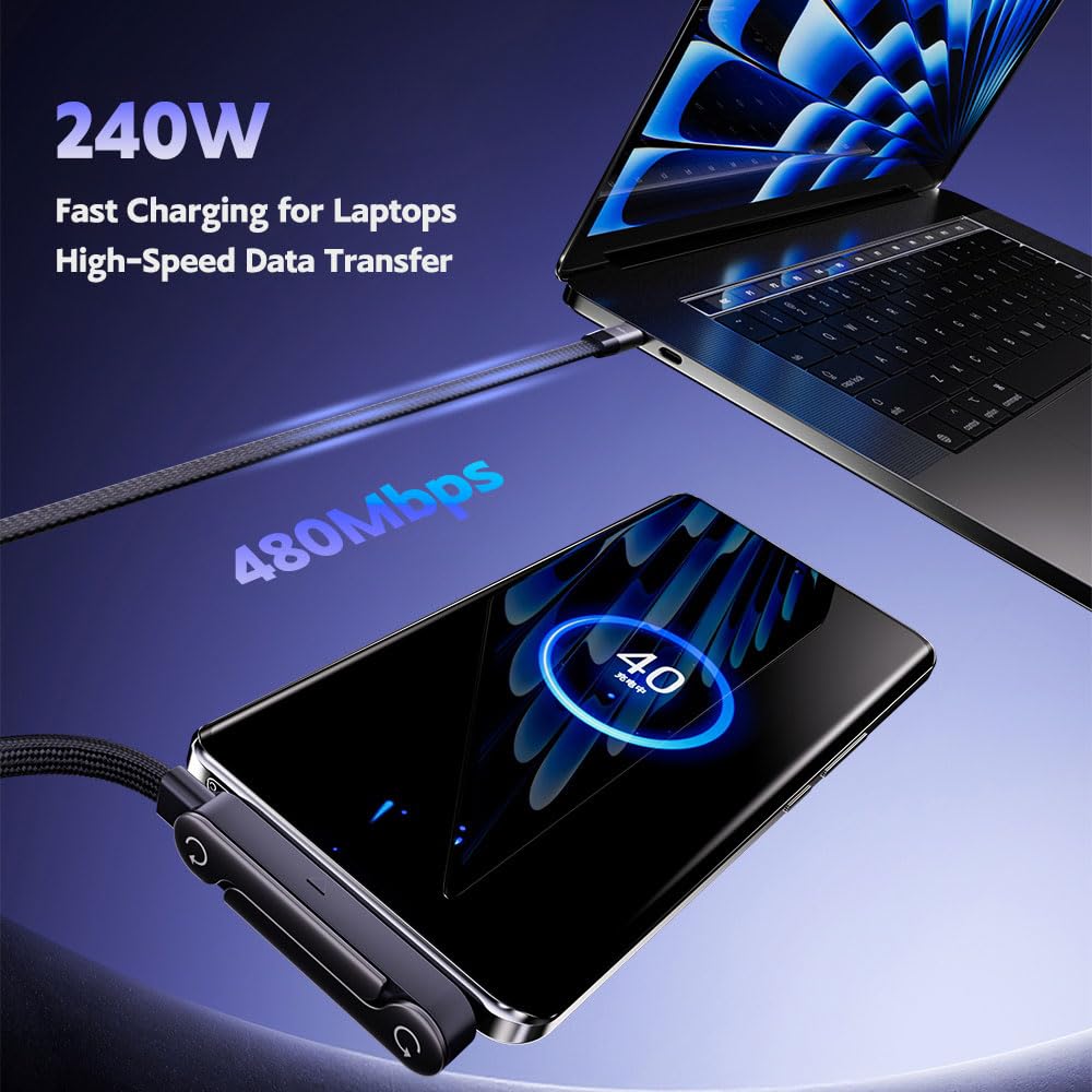 240W Fast Charging Cable with Built-in Foldable Phone Stand