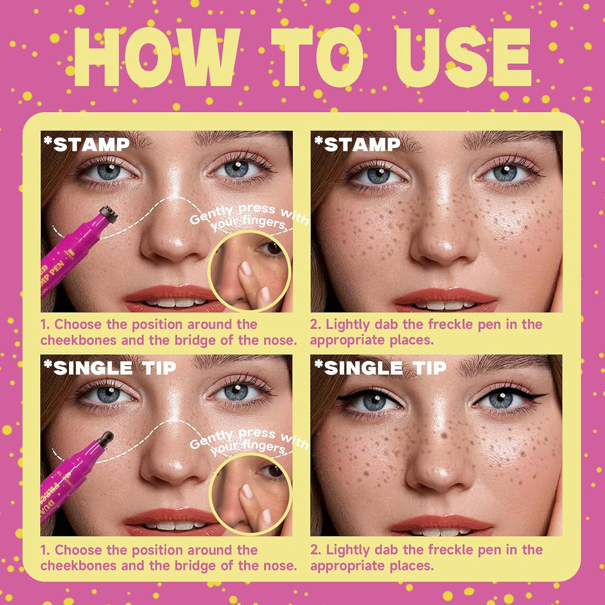 Faux Freckle Stamp Pen - Dual-Ended Stamp & Fine Tip For Natural Sun-Kissed Freckles