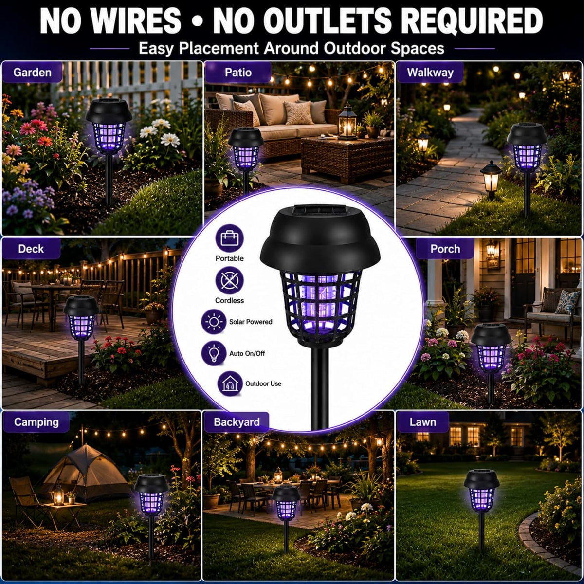 Solar Bug Zapper Light – UV Insect Control & Ambient Garden Lighting for Outdoor Spaces