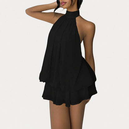 Halter Neck Layered Chiffon Mini Dress – Flattering Flowy Silhouette For Effortless Party & Vacation Glamour