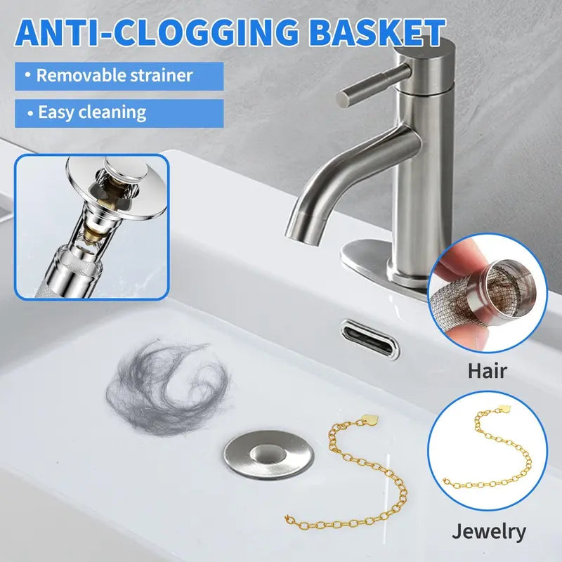 Universal Pop-Up Sink Stopper & Anti-Clogging Hair Catcher