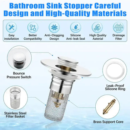 Universal Pop-Up Sink Stopper & Anti-Clogging Hair Catcher
