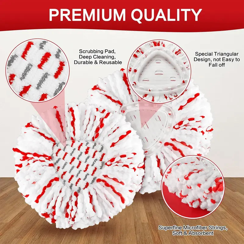 Mop Head Replacement – Built-In Red Scrub Pads For 40% Faster Deep Cleaning