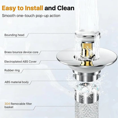 Universal Pop-Up Sink Stopper & Anti-Clogging Hair Catcher