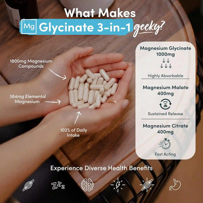 Vegan Capsules – Magnesium Glycinate 3-in-1  Complex For Total Muscle, Sleep & Energy Recovery