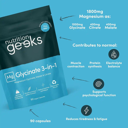 Vegan Capsules – Magnesium Glycinate 3-in-1  Complex For Total Muscle, Sleep & Energy Recovery