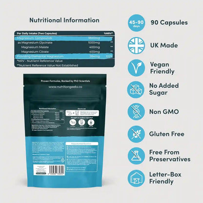 Vegan Capsules – Magnesium Glycinate 3-in-1  Complex For Total Muscle, Sleep & Energy Recovery