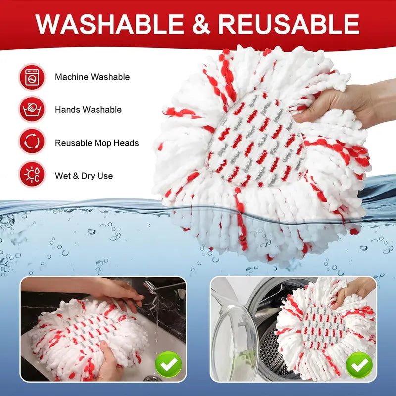 Mop Head Replacement – Built-In Red Scrub Pads For 40% Faster Deep Cleaning
