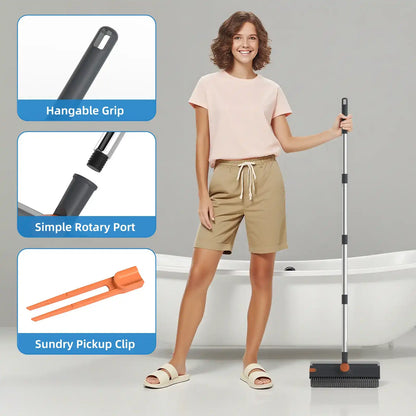 Floor Scrub Brush – 360° Rotatable 3-In-1 Head For Effortless Dead-Corner Cleaning