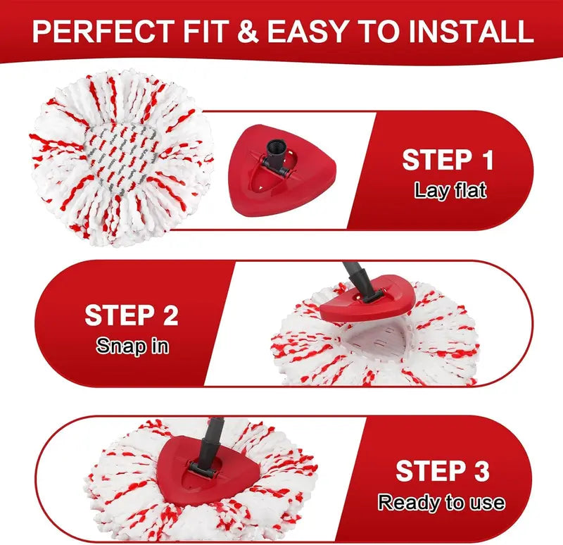 Mop Head Replacement – Built-In Red Scrub Pads For 40% Faster Deep Cleaning
