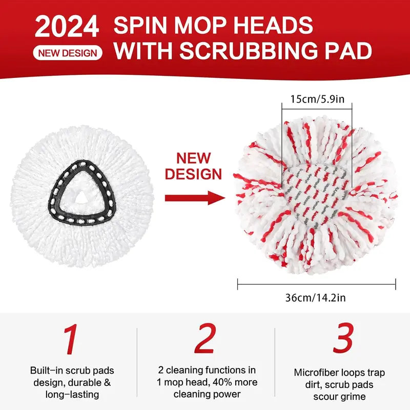 Mop Head Replacement – Built-In Red Scrub Pads For 40% Faster Deep Cleaning