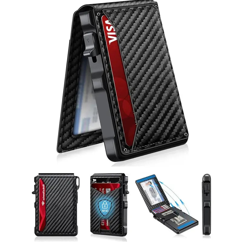 Slim Bifold Pop-Up Wallet with Automatic Card Ejector and RFID Theft Protection
