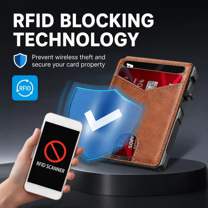 Slim Bifold Pop-Up Wallet with Automatic Card Ejector and RFID Theft Protection