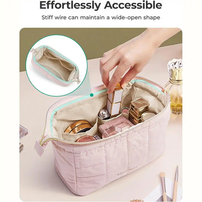 Puffy Cosmetic Bag – Wide-Open Wire Frame For Effortless Beauty Access