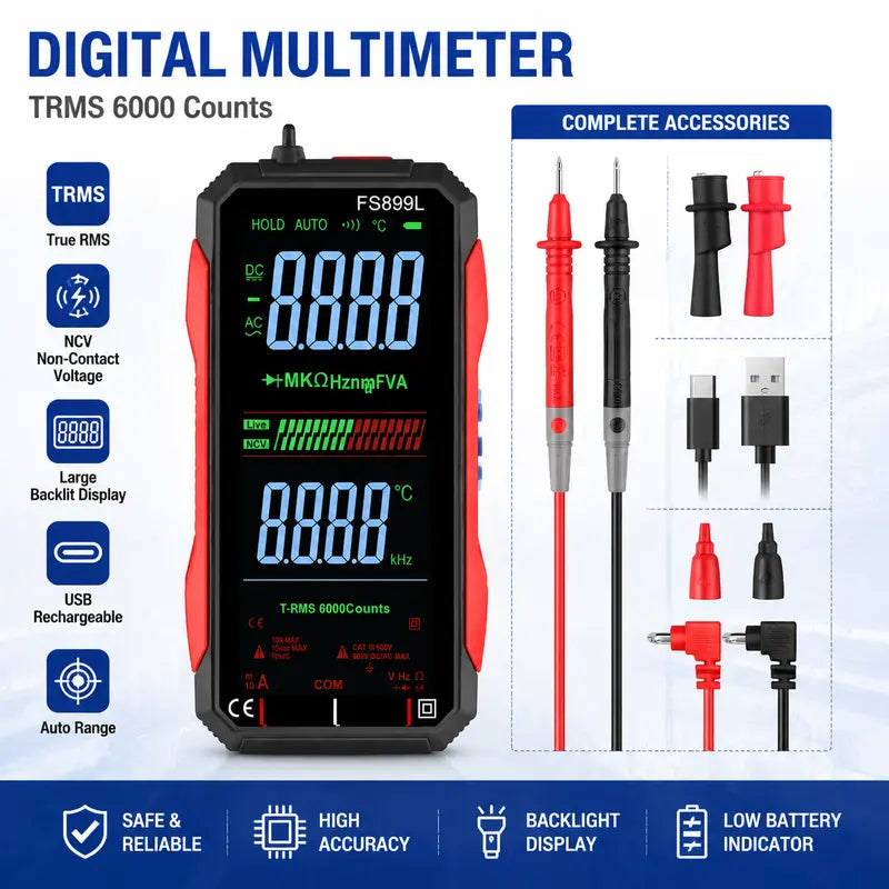 Smart True RMS Digital Multimeter – Auto-Ranging Voltmeter with NCV Test