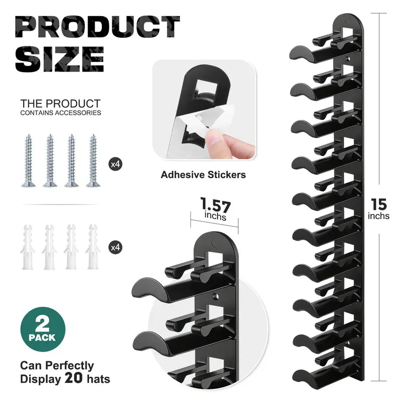 Hat Hook for Wall – Vertical Wall Organizer For Holding 16 Hats Clutter-Free