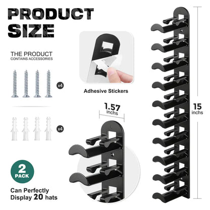 Hat Hook for Wall – Vertical Wall Organizer For Holding 16 Hats Clutter-Free