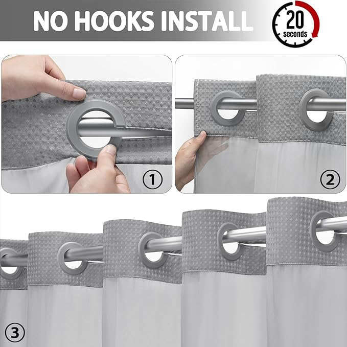Heavyweight Waffle Weave Shower Curtain – No-Hook Snap-On Design For Effortless Setup & Easy Cleaning