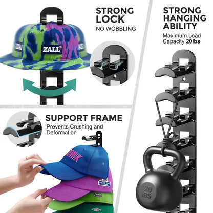 Hat Hook for Wall – Vertical Wall Organizer For Holding 16 Hats Clutter-Free